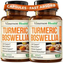 Vimerson Health turmeric-boswellia supplement bottle for daily joint comfort and movement.