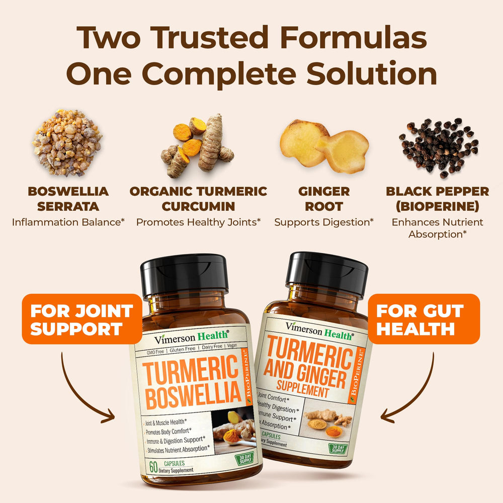 Vimerson Health turmeric-curcumin 95percent capsules highlight joint support.
