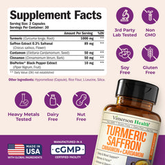 Vimerson Health turmeric curcumin bottle with Bioperine for improved absorption