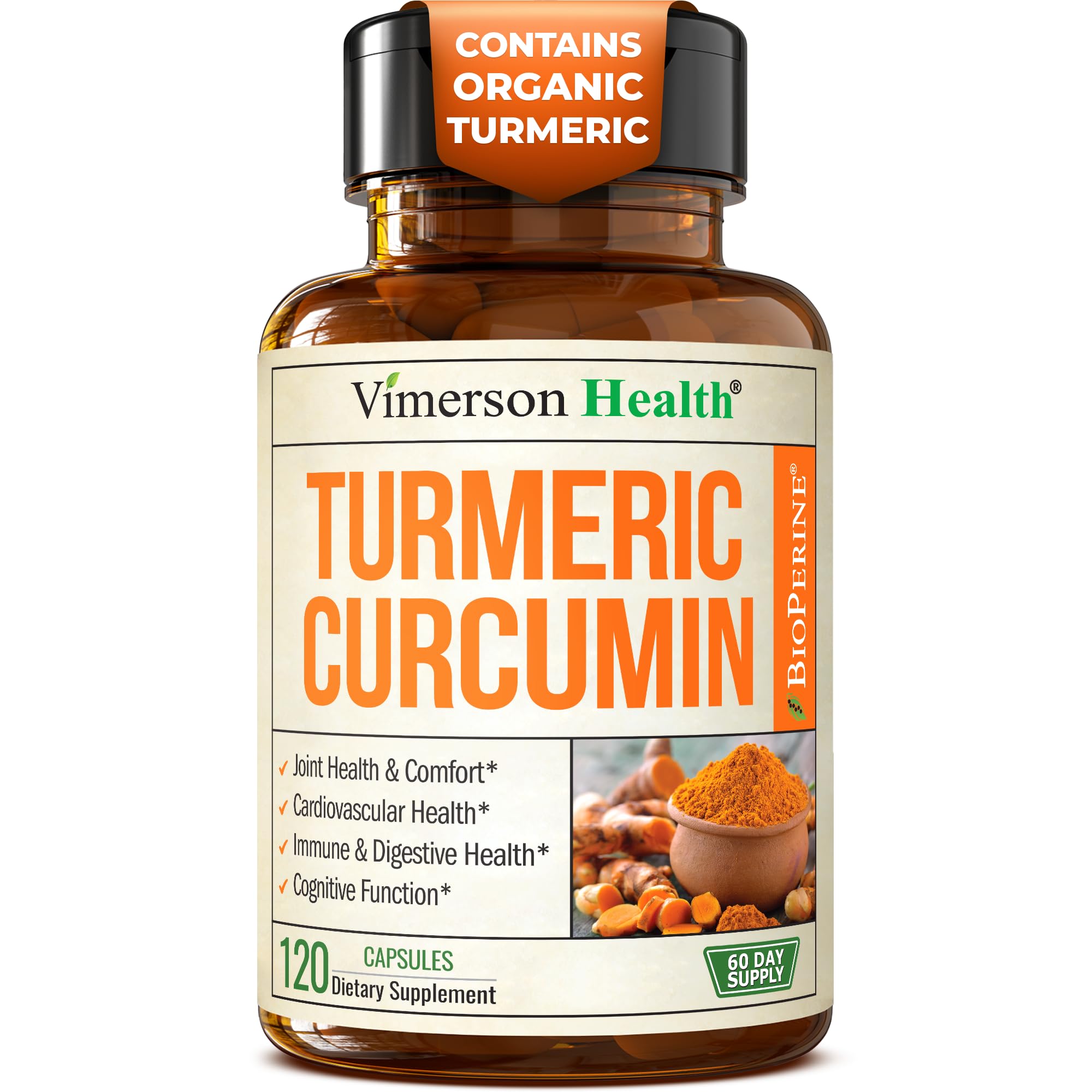 Vimerson Health turmeric-curcumin bottle for easy daily use and potency