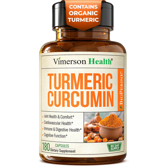 Vimerson Health turmeric-curcumin capsules label for easy daily joint support.