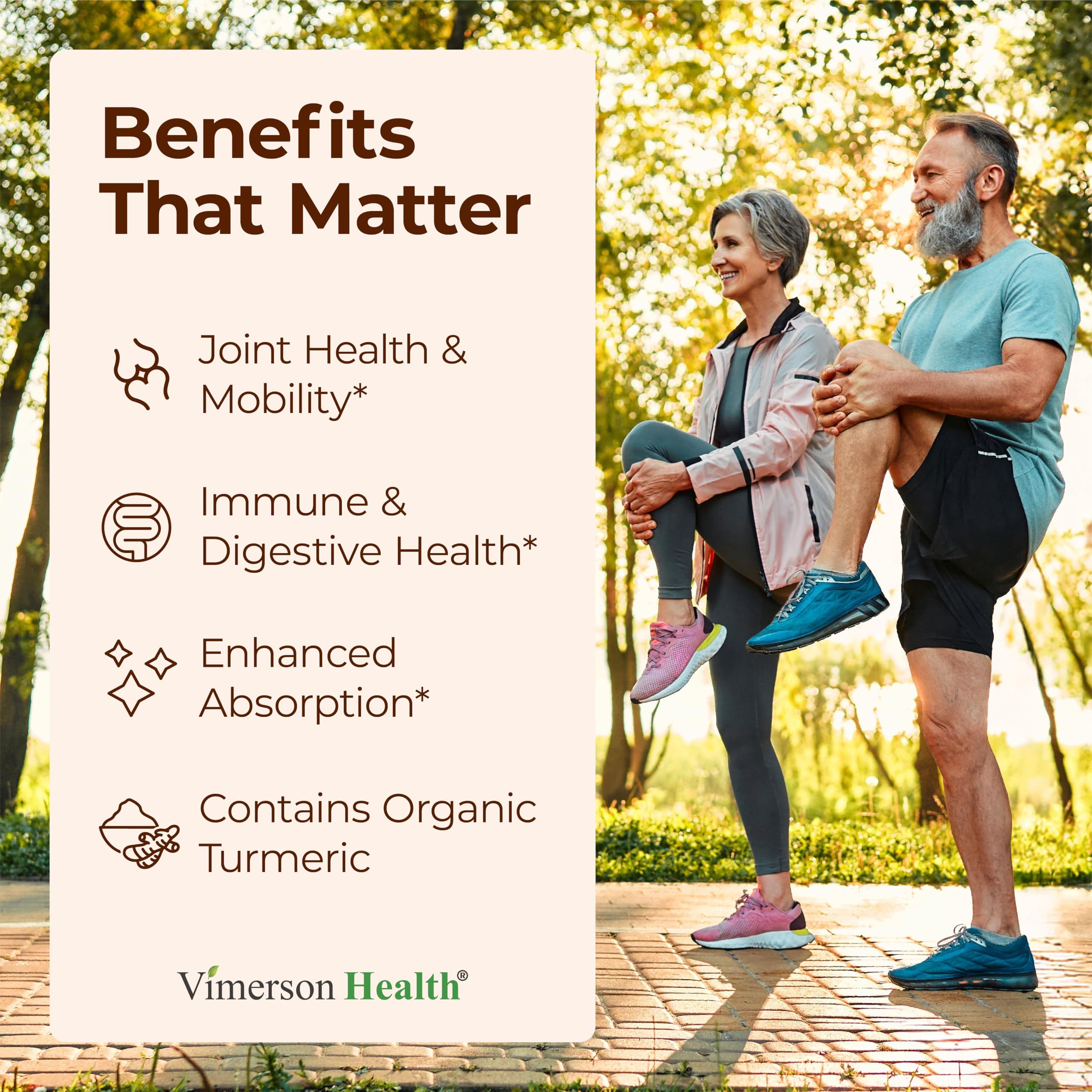 Vimerson Health turmeric-curcumin capsules showing vegan capsules for joint comfort