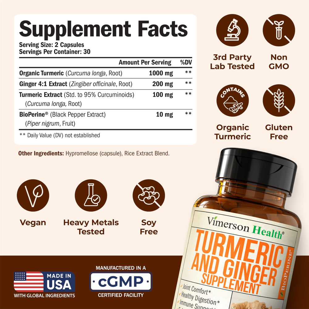 Vimerson Health Turmeric Curcumin capsules ready-to-take for daily joint and digestion support