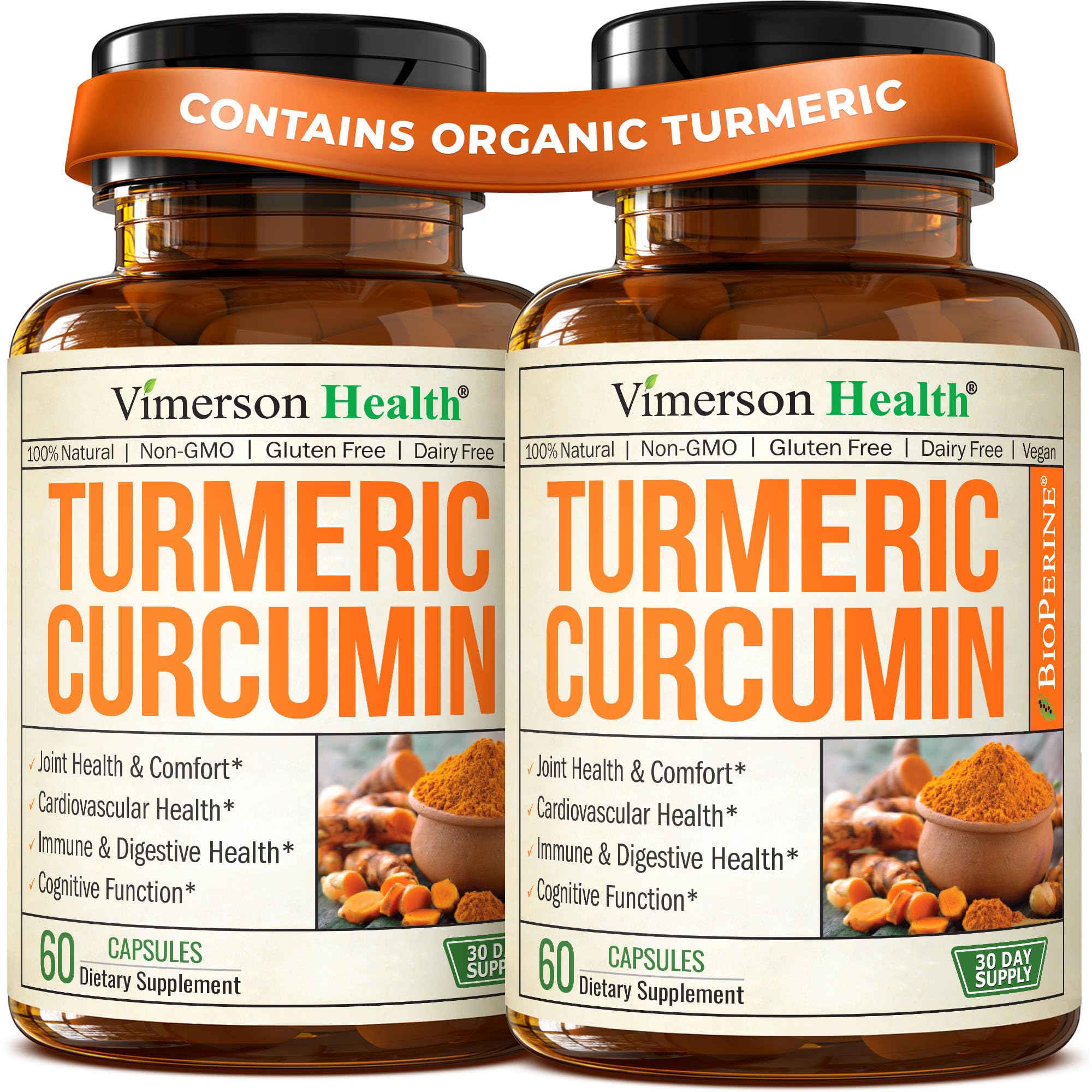 Vimerson Health Turmeric Curcumin bottle front showing high potency for joint support
