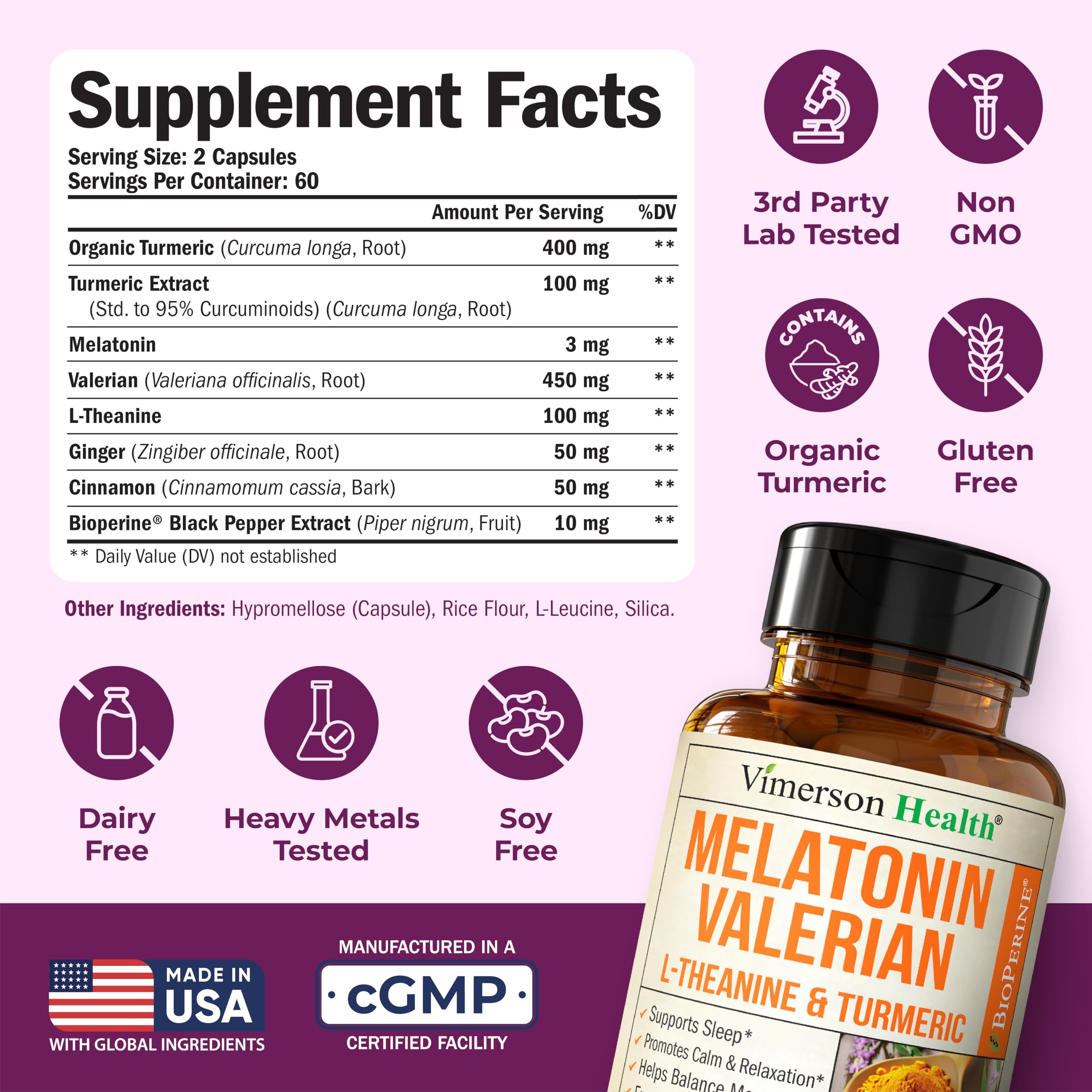 Vimerson Health Turmeric Curcumin with ginger and pepper for daily vitality.