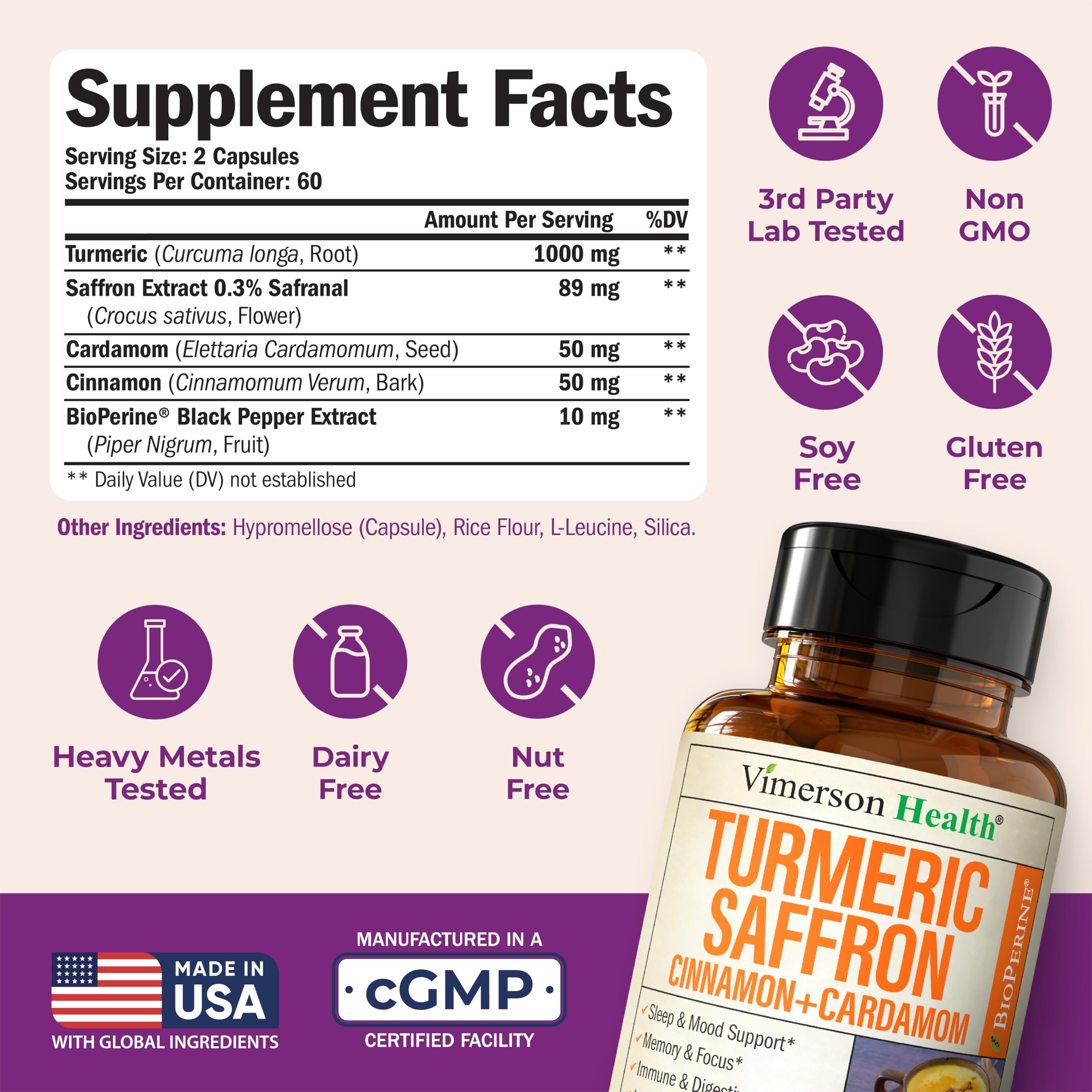 Vimerson Health turmeric-curcumin capsules with cinnamon on white background for joint comfort.