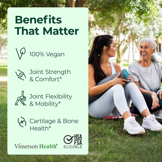 Vimerson Health vegan glucosamine capsule supports cartilage comfort and mobility.