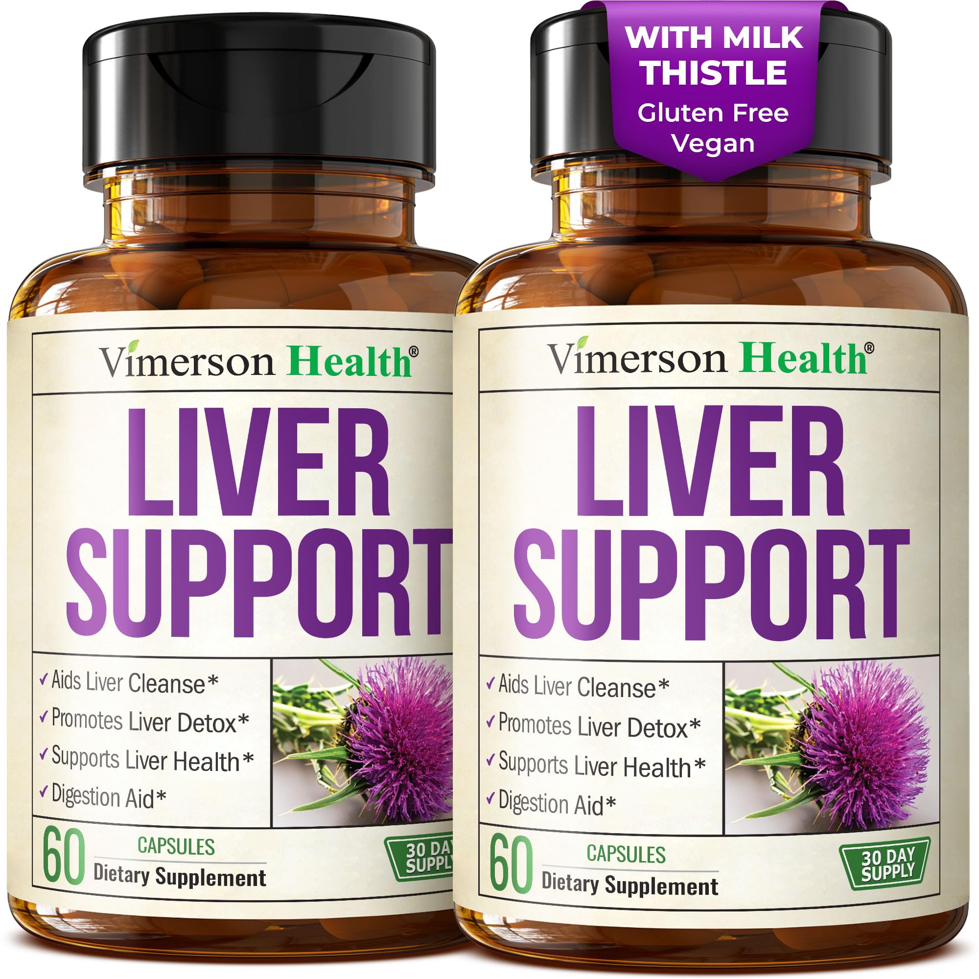 Vimerson Health Vegan Liver Cleanse bottle front view for daily liver support.