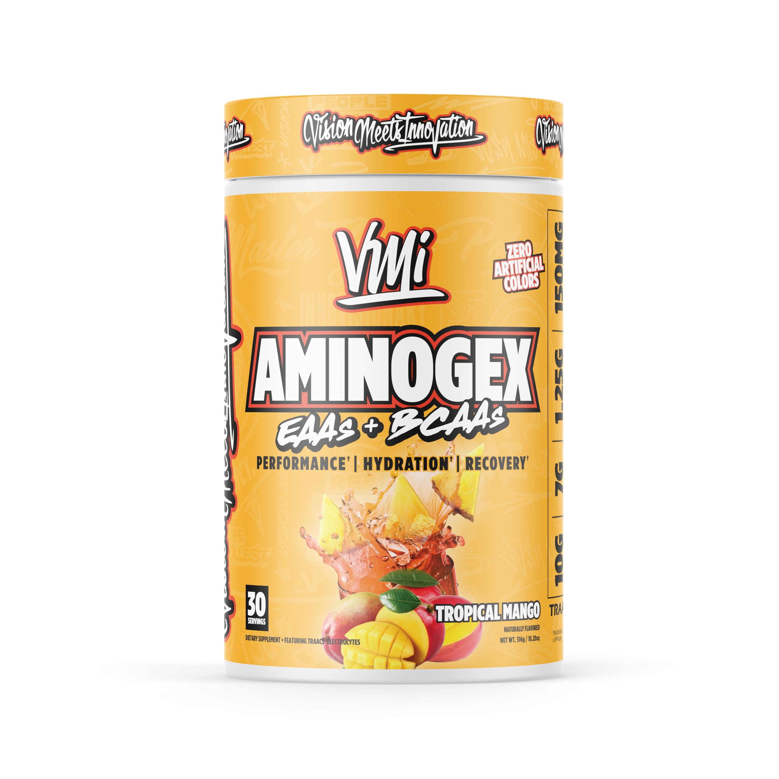 Aminogex Ultra Tropical Mango bottle showing flavor and container details for hydration and recovery.