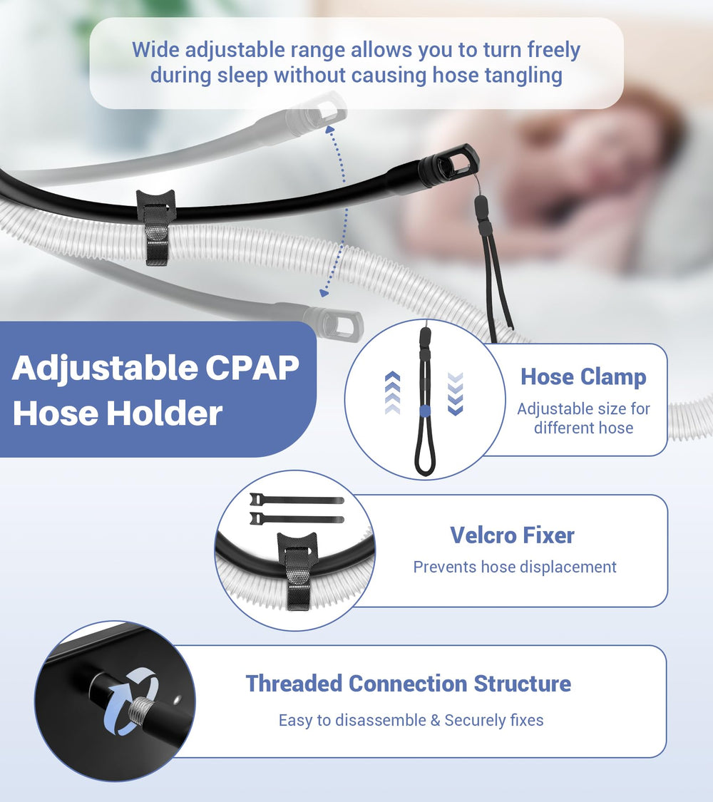 VIMZPER CPAP hose holder with double hooks keeps tubing and mask neatly organized.