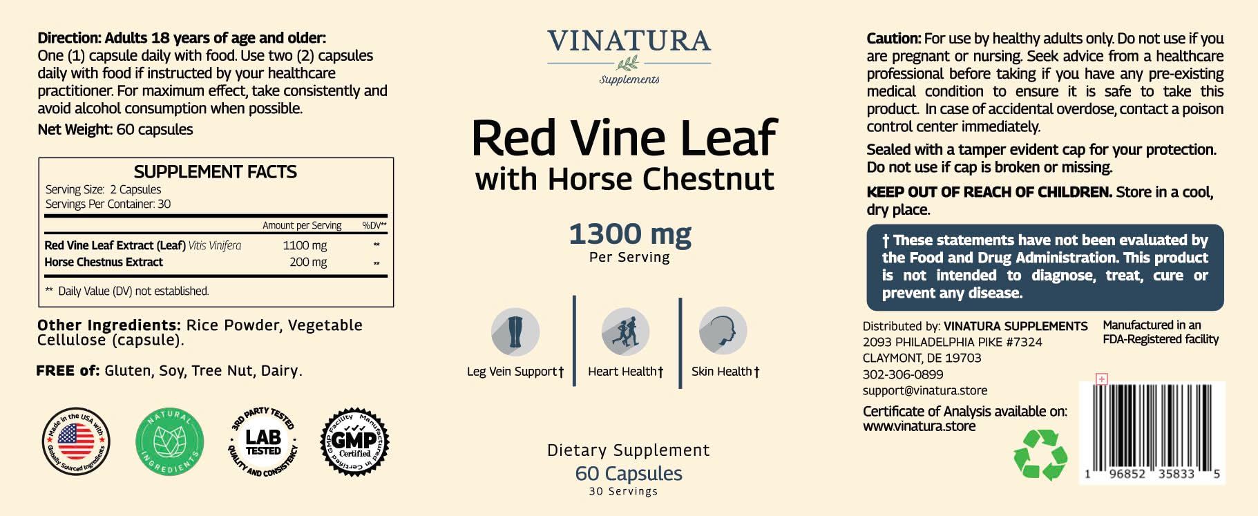 VINATURA 3rd-party testing badge assuring quality controls