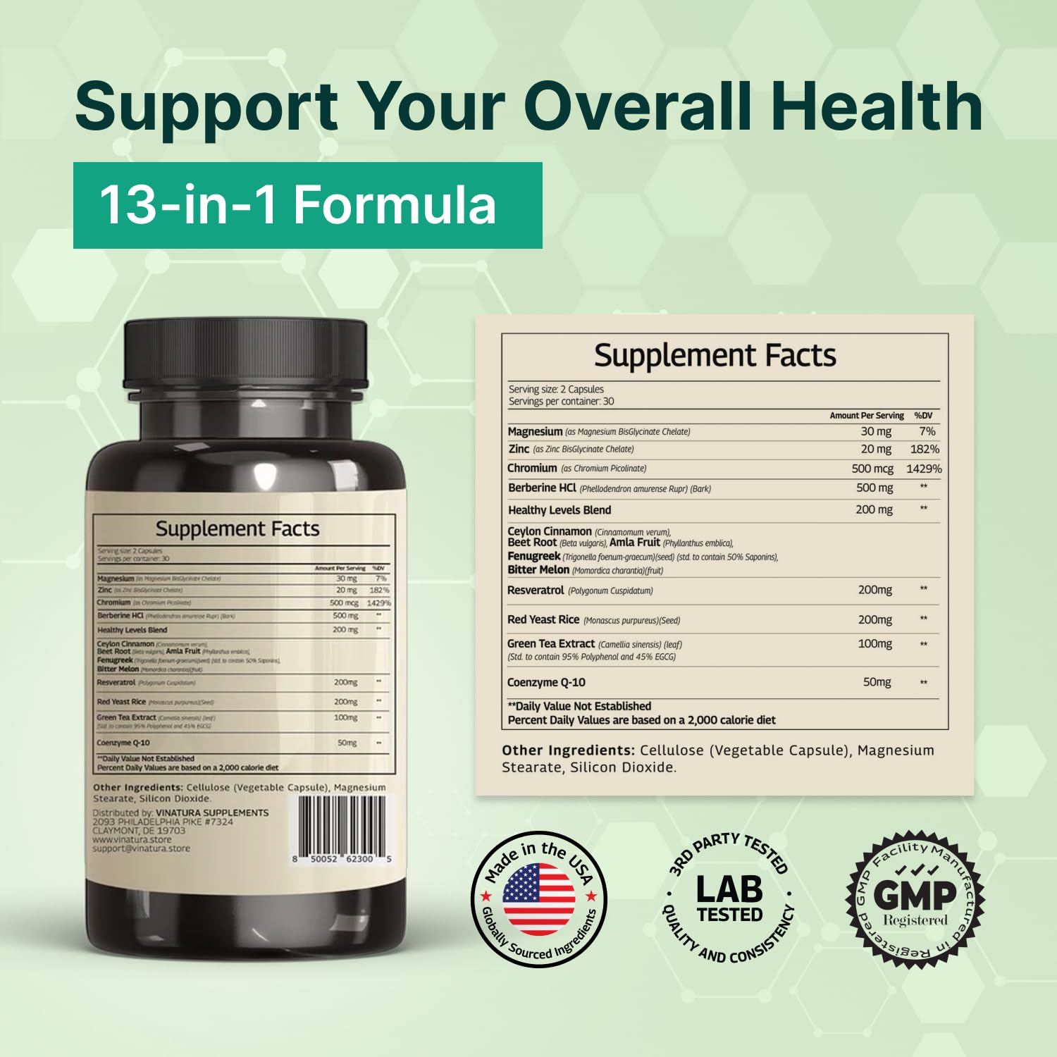 VINATURA berberine HCL and cinnamon capsules for daily use
