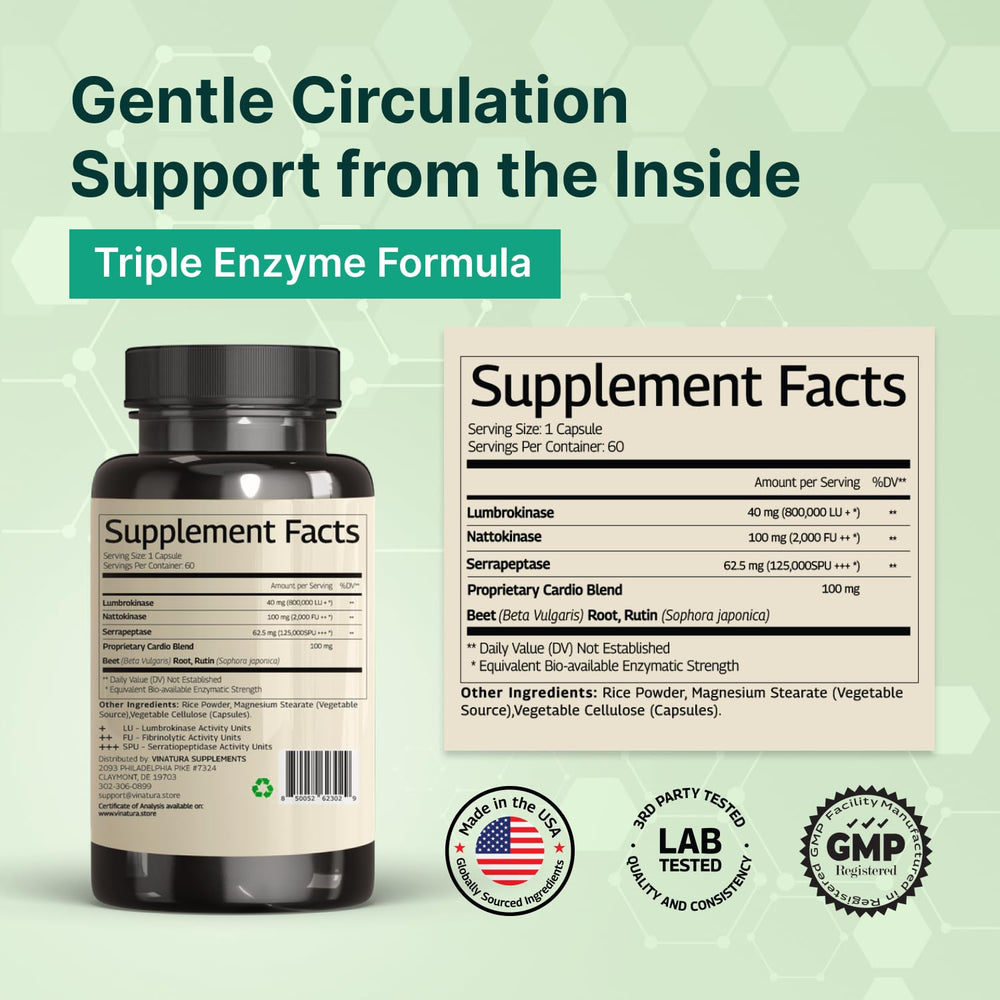 VINATURA capsules close-up shows the potent enzyme blend for daily wellness.