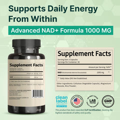 VINATURA NAD+ 1000mg bottle label close-up highlighting 60 capsules
