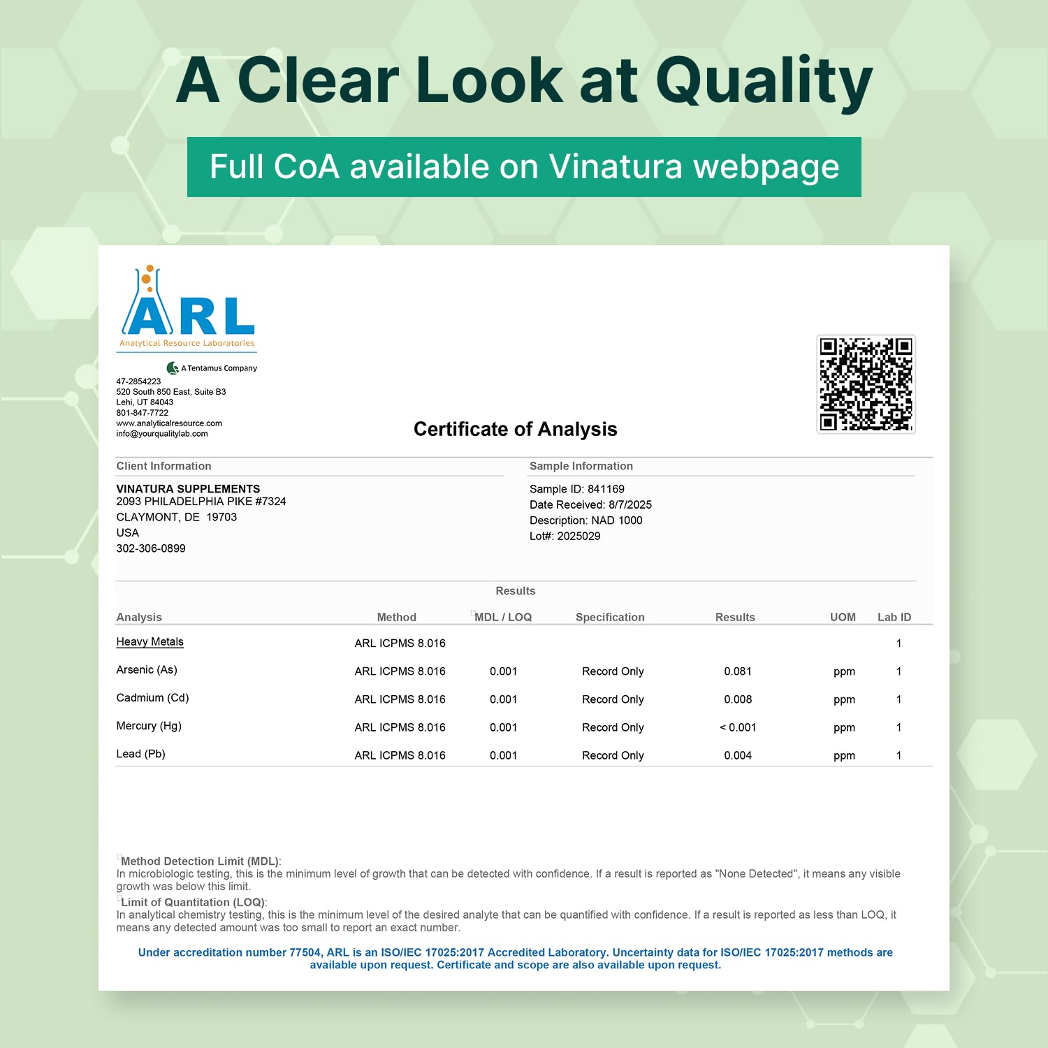 VINATURA NAD+ 1000mg expiry date printed on bottle