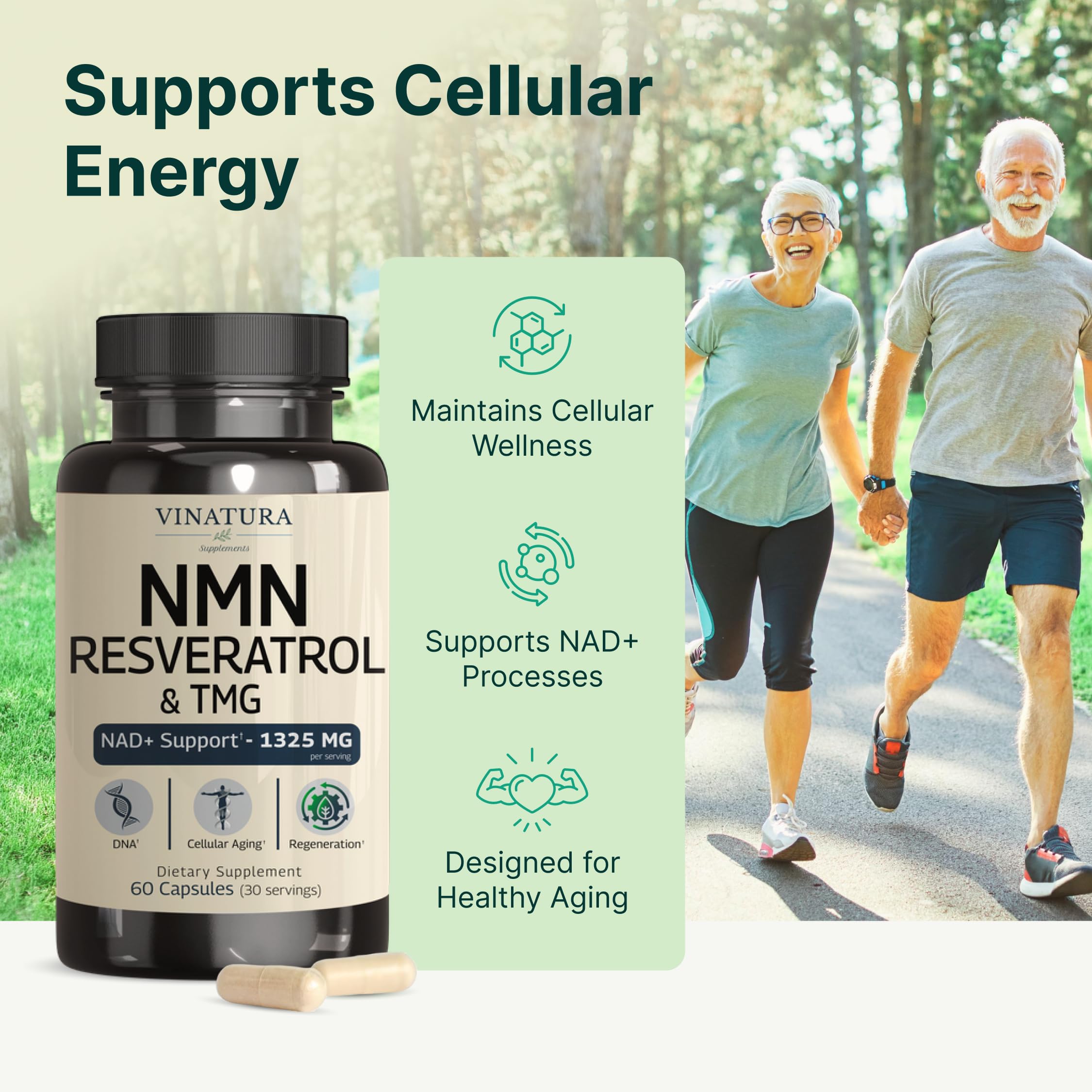 VINATURA NMN Complex packaging showing a two-week supply for everyday wellness