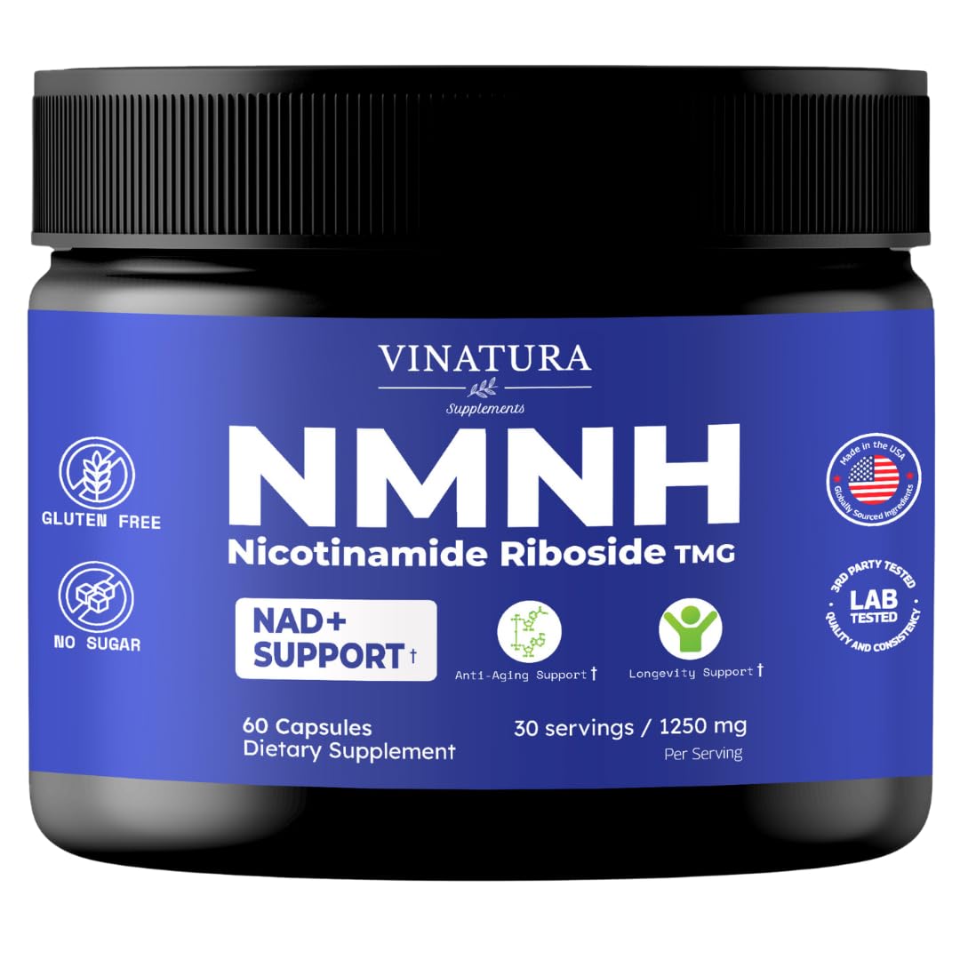 VINATURA NMNH bottle front for NAD+ support in daily wellness.