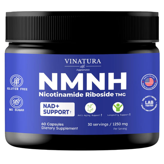 VINATURA NMNH bottle front for NAD+ support in daily wellness.