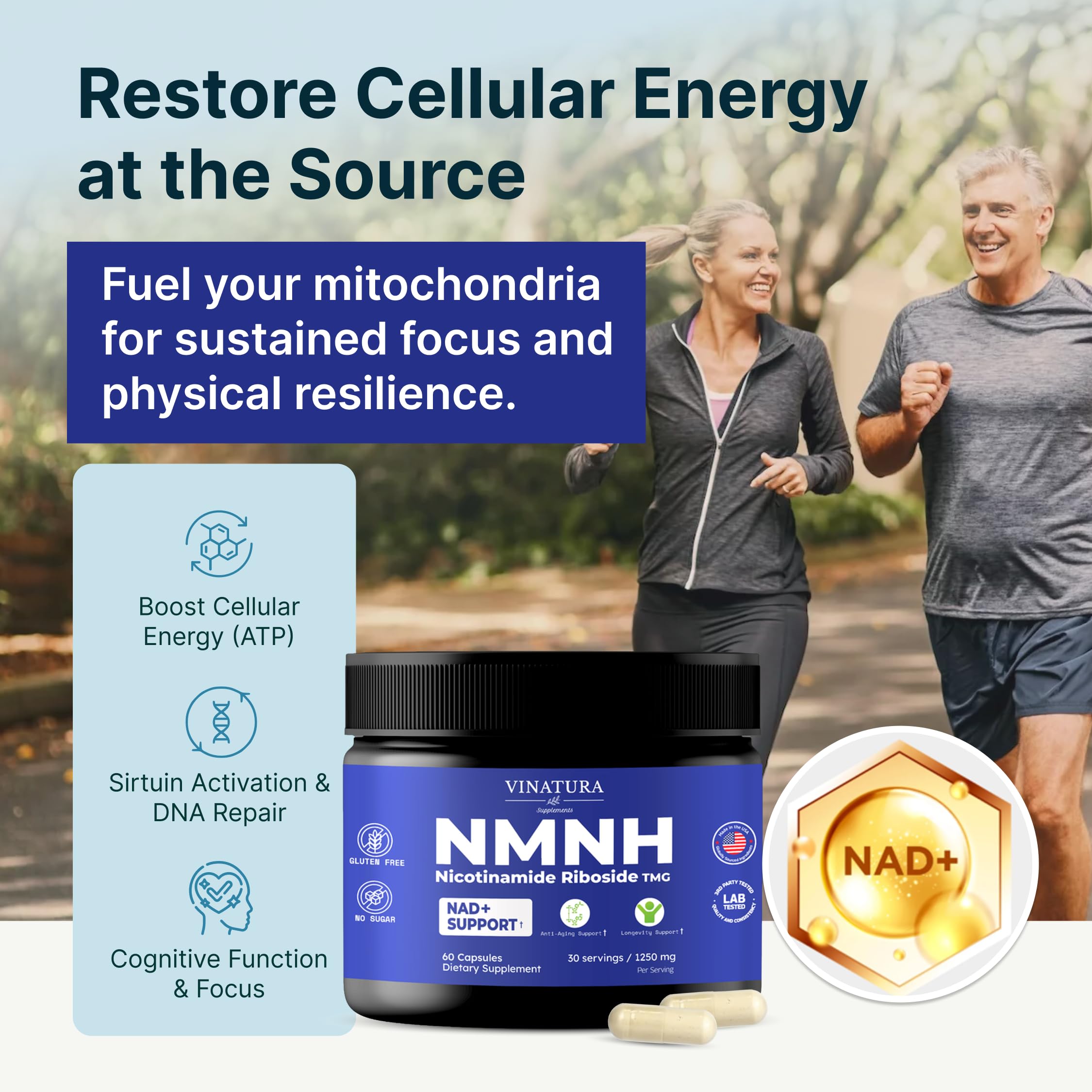 VINATURA NMNH capsules ready for daily supplement routine.