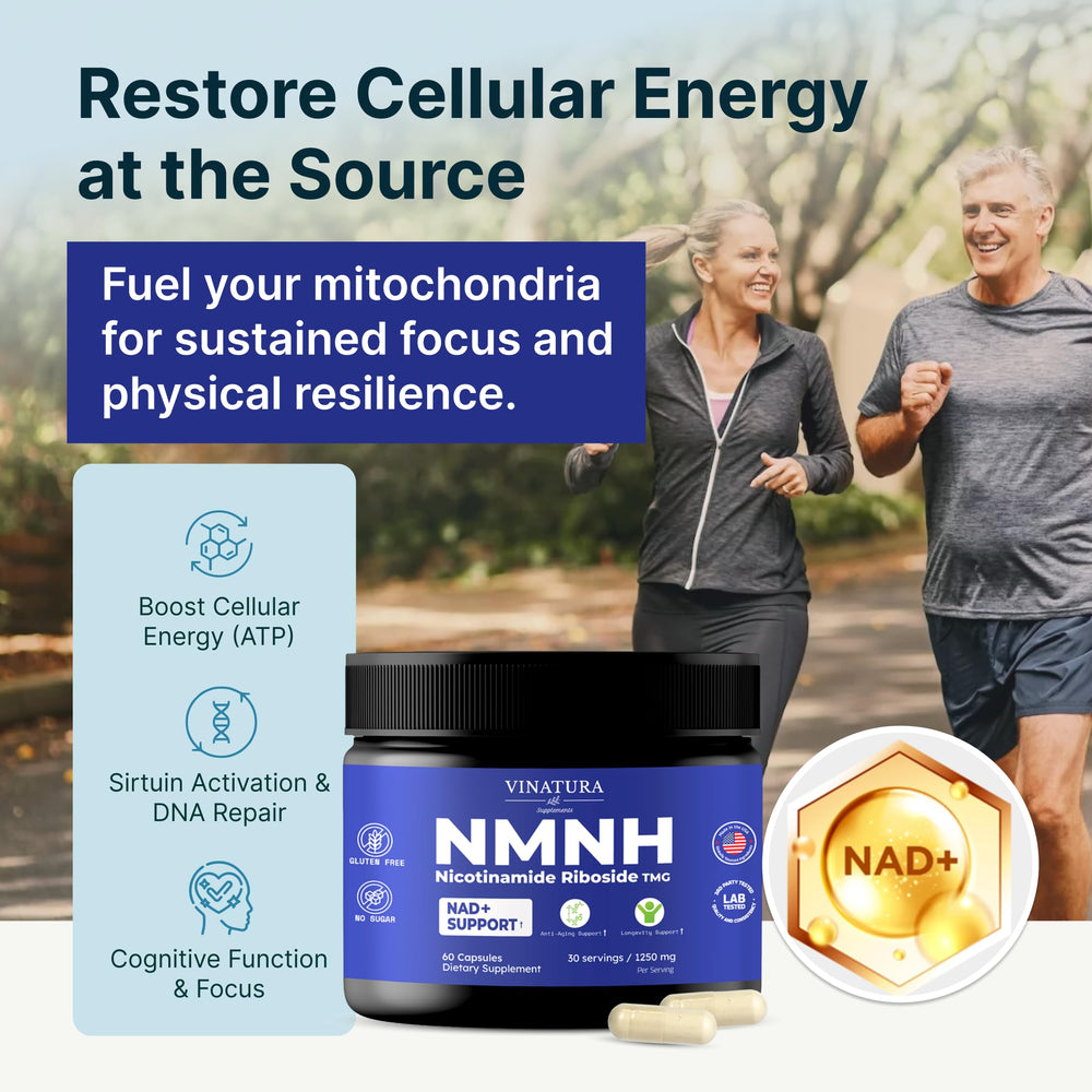 VINATURA NMNH capsules ready for daily supplement routine.