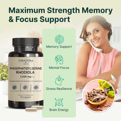 VINATURA phosphatidylserine capsules closeup emphasizing high potency PS.