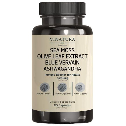VINATURA Sea Moss Blue Vervain bottle on shelf for daily wellness