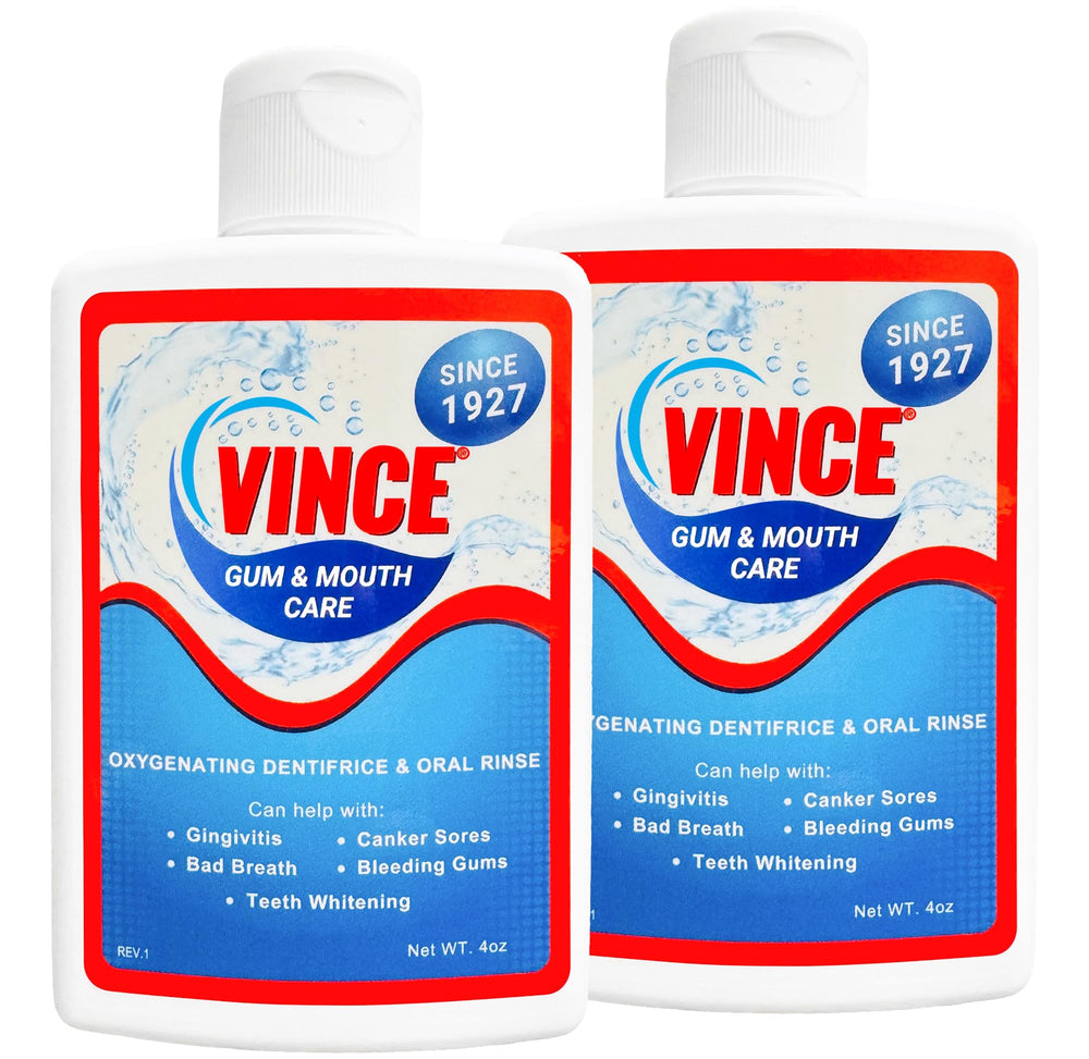 Vince Gum & Mouth Care bottle pour shows easy dosage and lasting freshness.
