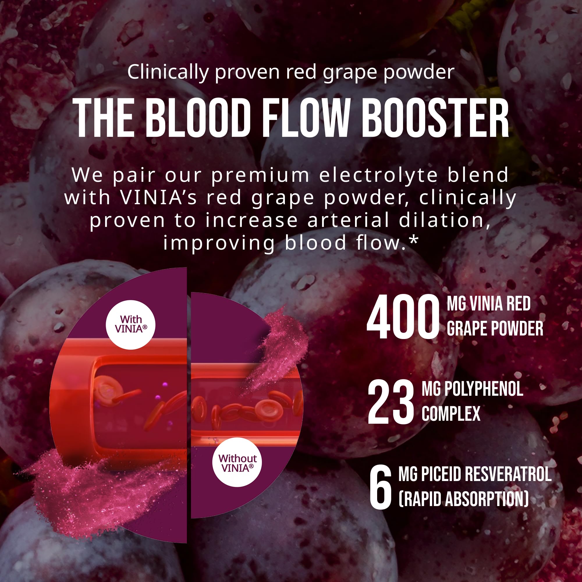 VINIA bottle label close up highlighting resveratrol and electrolytes