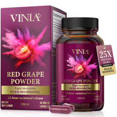 VINIA bottle on table with label, suggesting support for healthy blood flow.