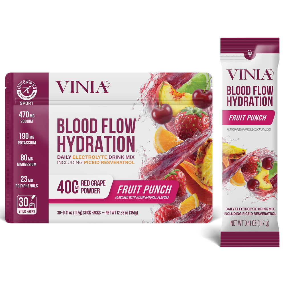 VINIA resveratrol electrolyte hydration stick dissolving in water for enhanced hydration
