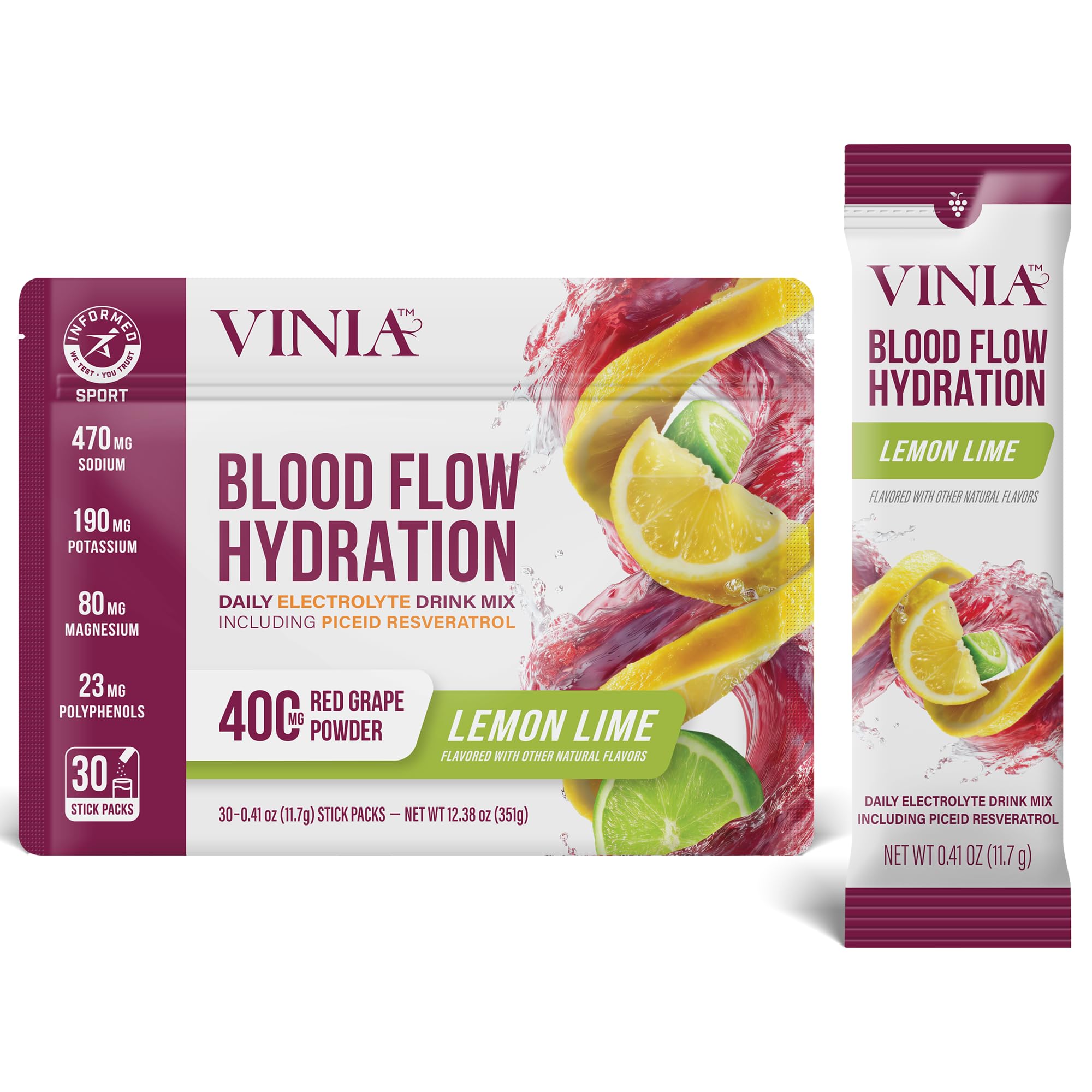 VINIA lemon-lime hydration stick ready to dissolve for a refreshing sip
