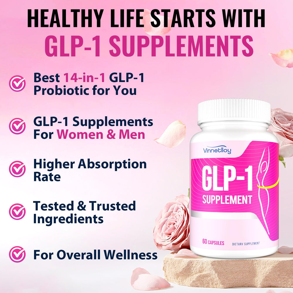 Infographic for VINNETLLOY GLP-1 explains Akkermansia and Berberine benefits.