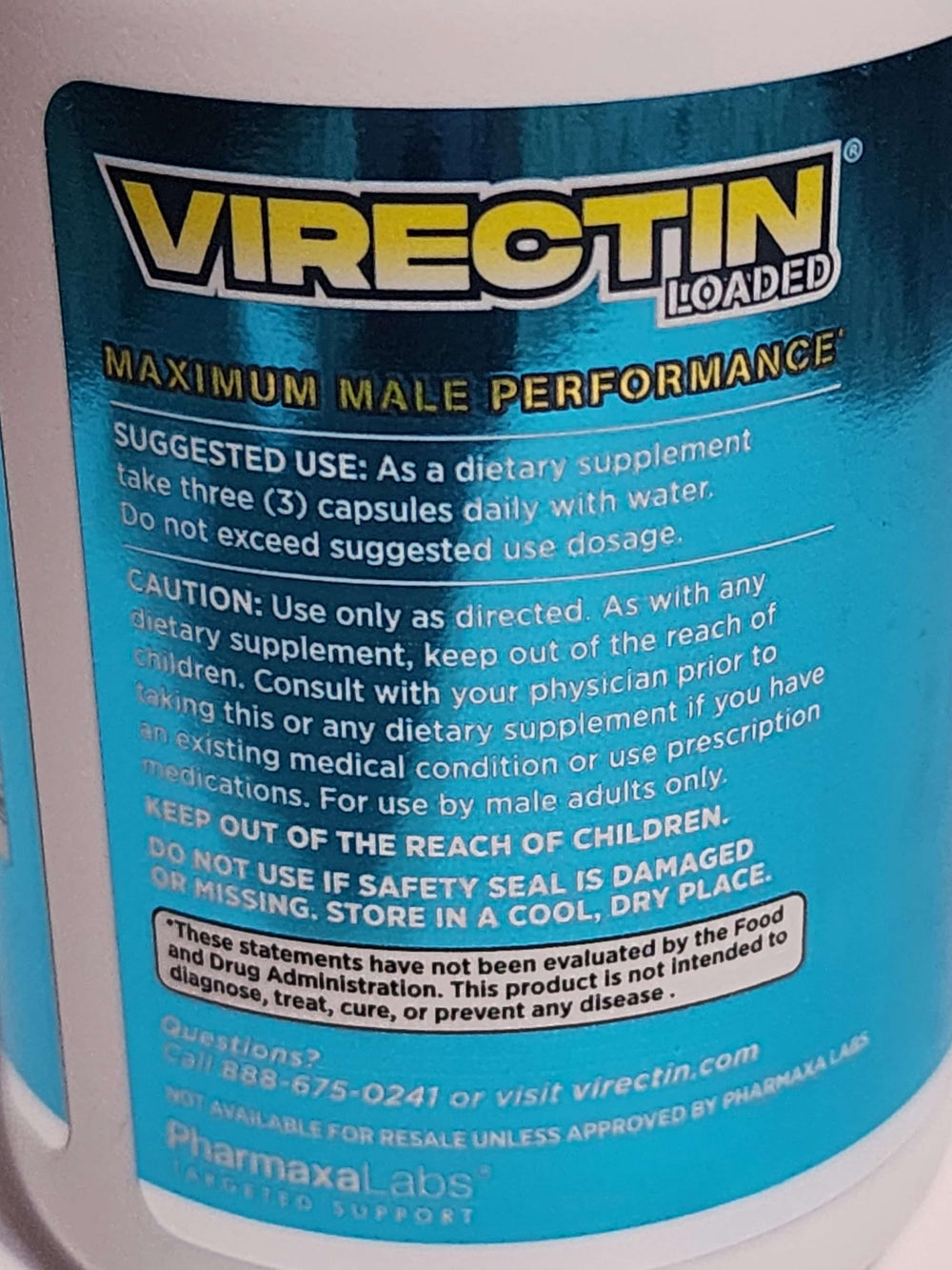 Virectin Loaded 90 capsules bottle side view highlights portable, travel-friendly packaging