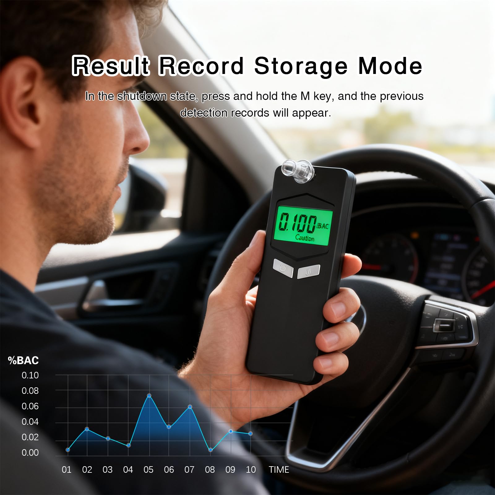 Virtue Sensor in Reord Checking Mode displaying last ten tests