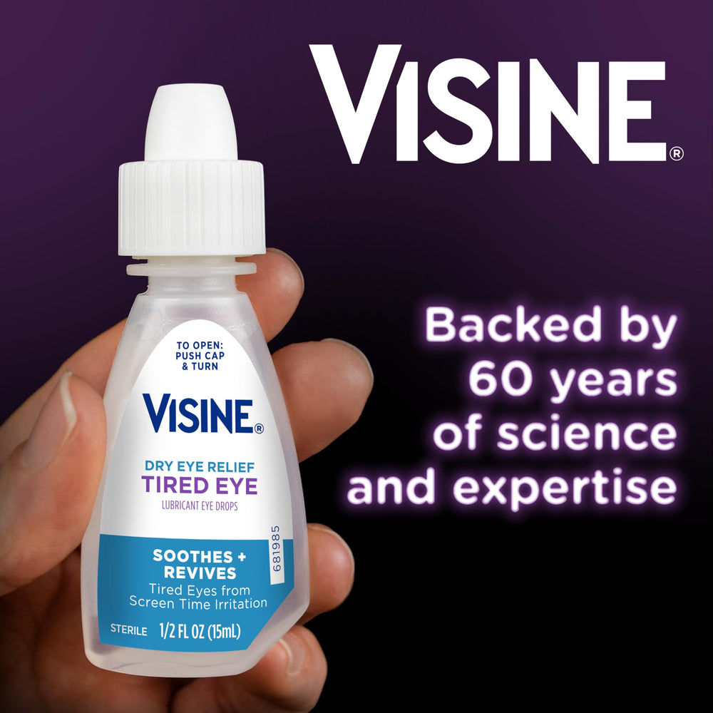 Visine Dry Eye Relief close up shows rapid seconds relief claim