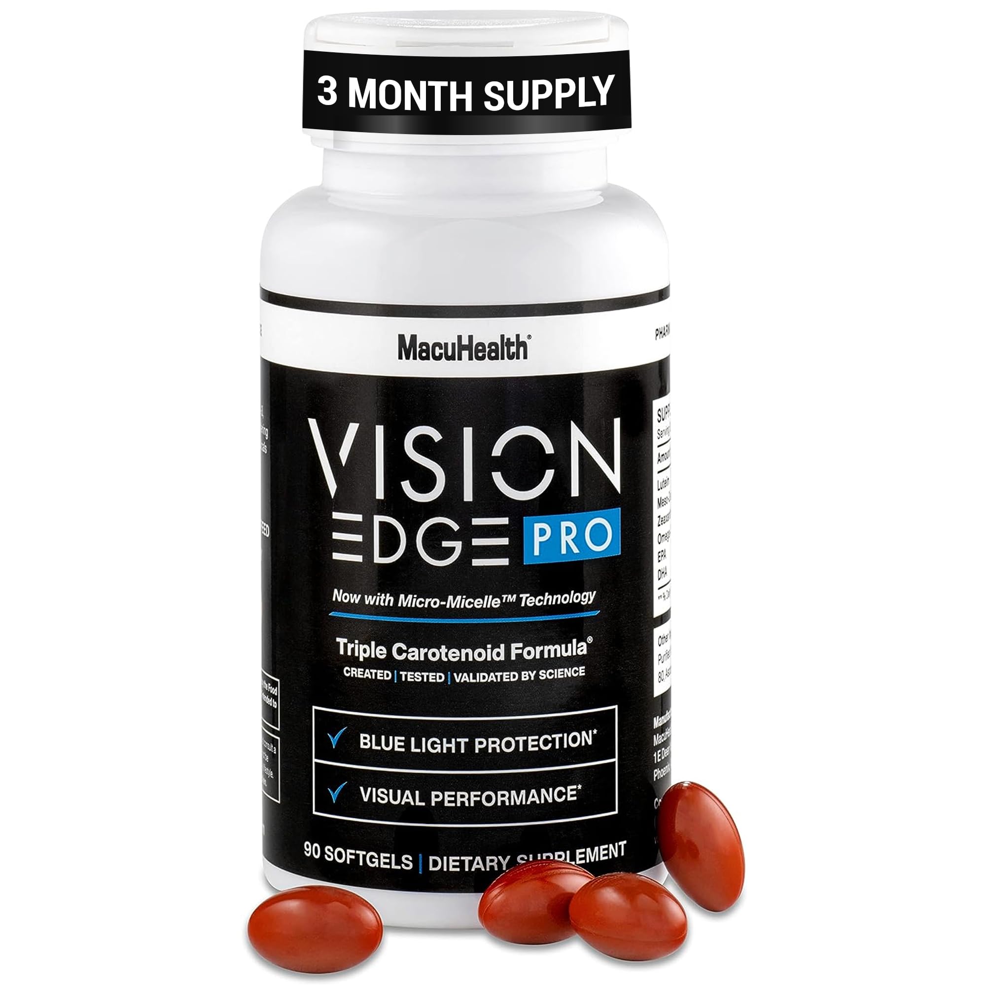 Vision Edge Pro softgel with lutein and zeaxanthin for enhanced visual performance during activity.