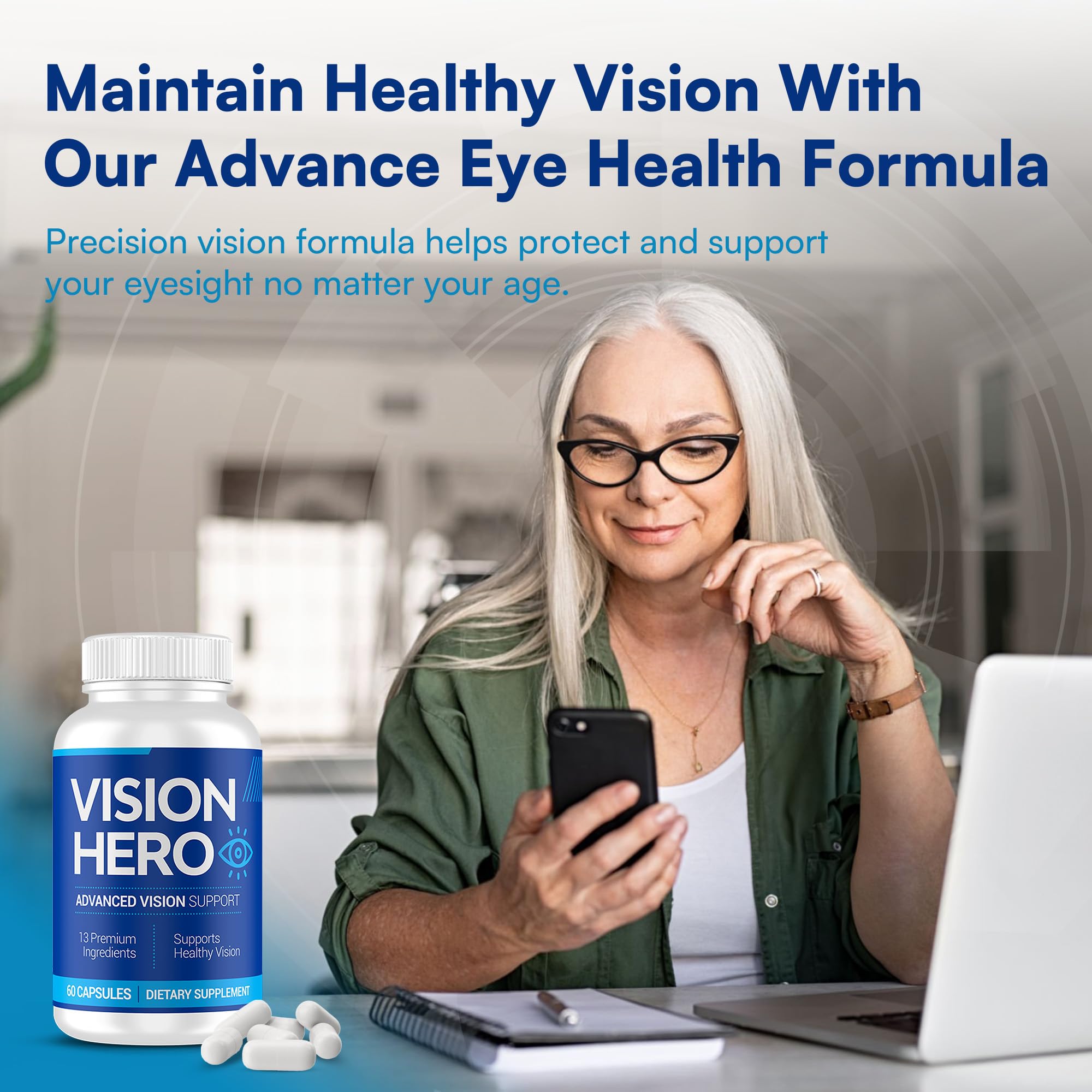 Vision Hero capsules closeup highlights convenient daily eye vitamins