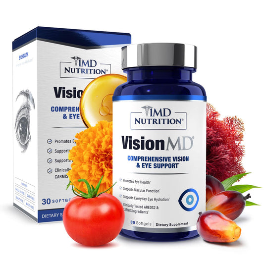 VisionMD Eye Vitamin bottle promotes daily eye health support