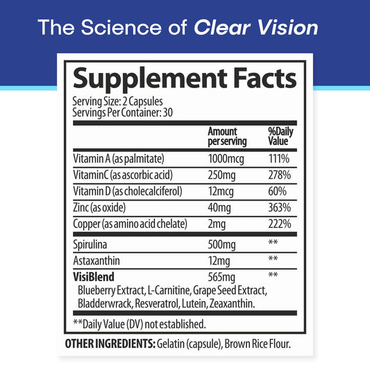 VisiUltra capsules closeup highlights the 14-nutrient blend for eye health.