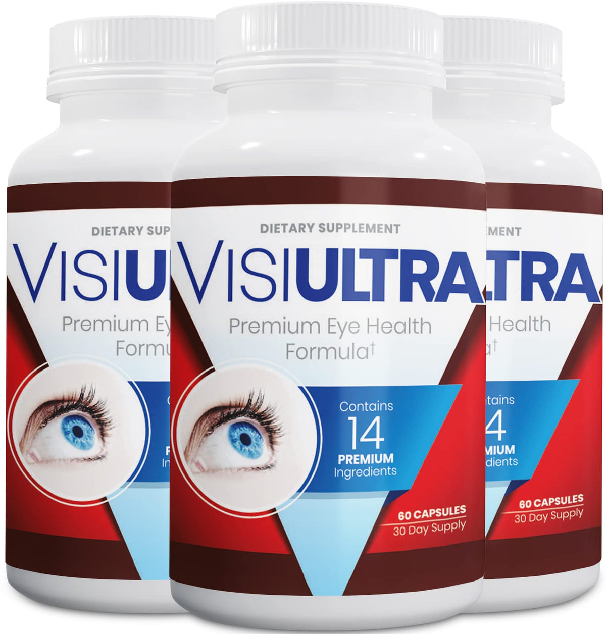 VisiUltra eye health bottle front promotes clear, everyday vision support.