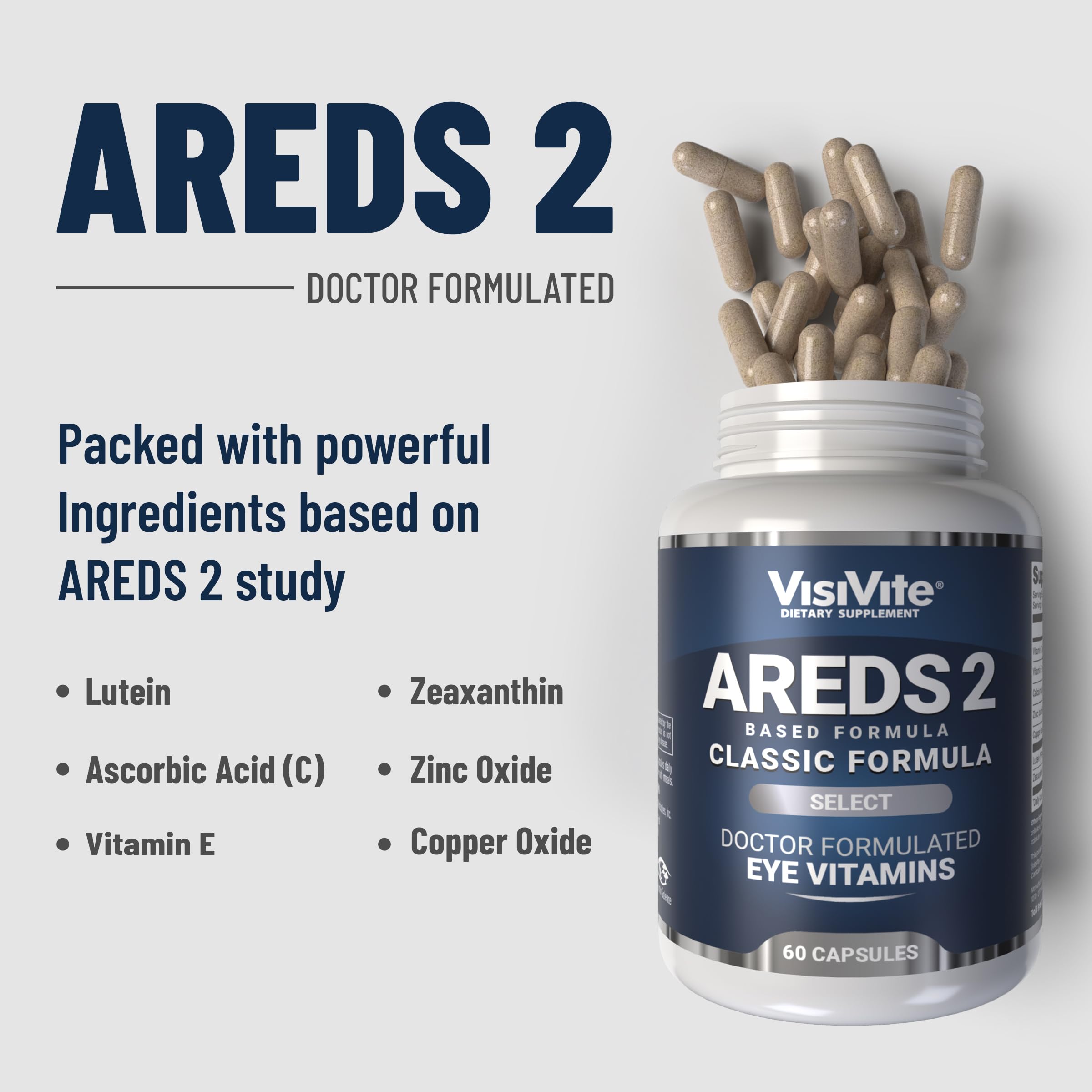 VisiVite AREDS2 capsules close-up showing easy dosage