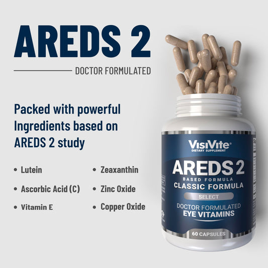 VisiVite AREDS2 capsules close-up showing easy dosage
