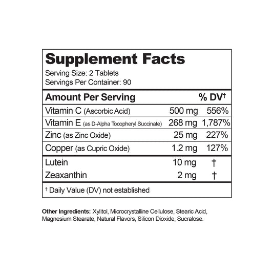 Visual Advantage Macular Support chewables tropical bottle front for easy grabbing