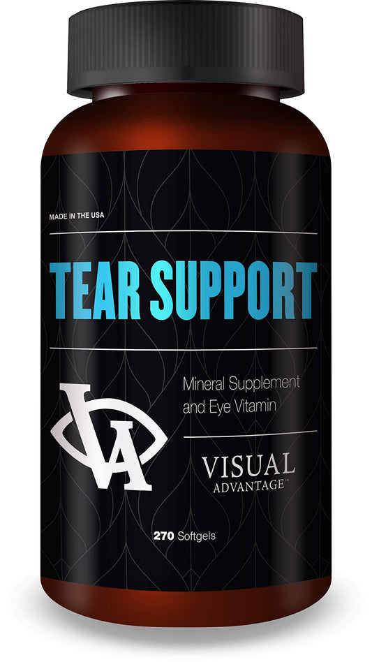 Visual Advantage Tear Support bottle front shows softgels for daily eye moisture support