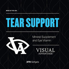 Visual Advantage Tear Support bottle label highlights gluten-free, non-GMO formula for eye health