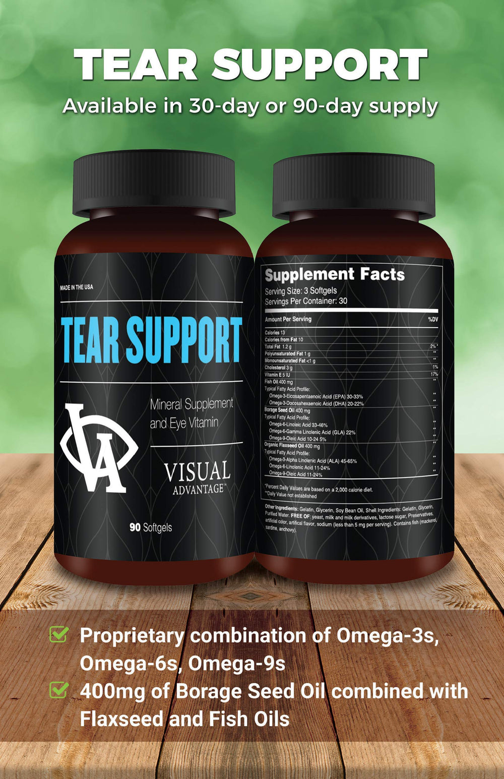 Visual Advantage Tear Support packaging box shows complete 3-month supply