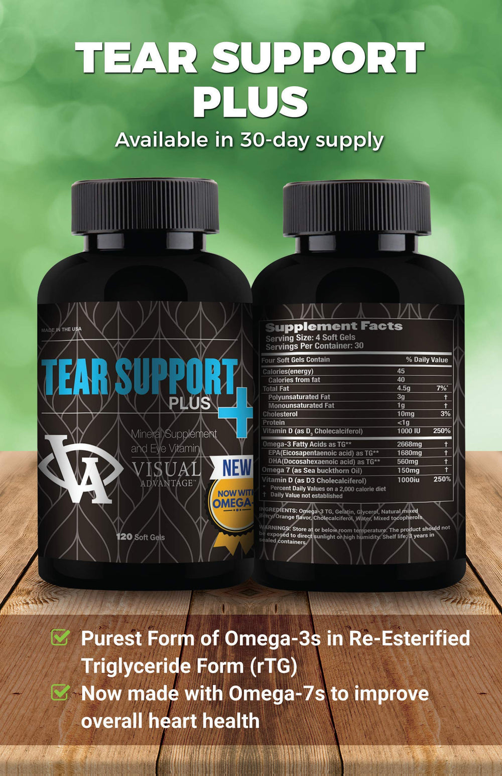 Visual Advantage Tear Support Plus daily capsules for eye comfort