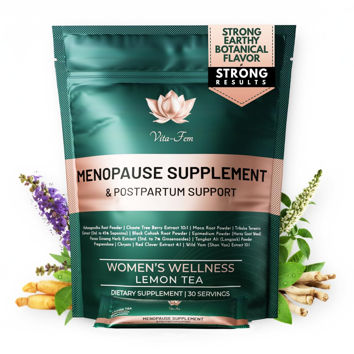 Vita-Fem lemon tea flavor stick pack ready to mix for daily support