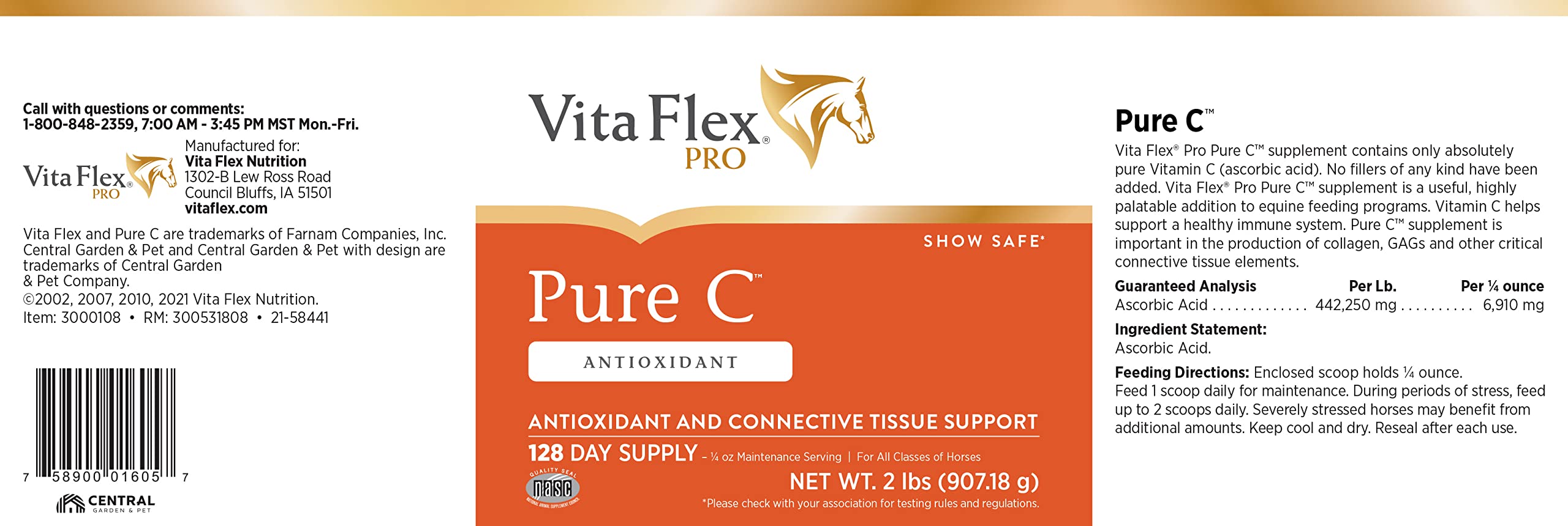 Vita Flex Pro Pure C front view bottle with clear label.