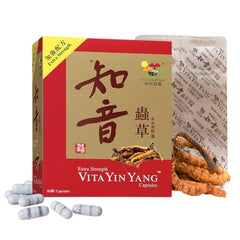 Vita Green Yin Yang Cordyceps bottle with capsules for daily energy and focus.